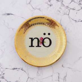 Wandteller nö Typo Herr Fuchs mini 10cm gold rosa bunt Blume Schnack vintage