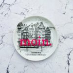 Wandteller Typo moin. vintage Herr Fuchs mini neonpink 10cm Nicolaifleet Hamburg HH Fleet
