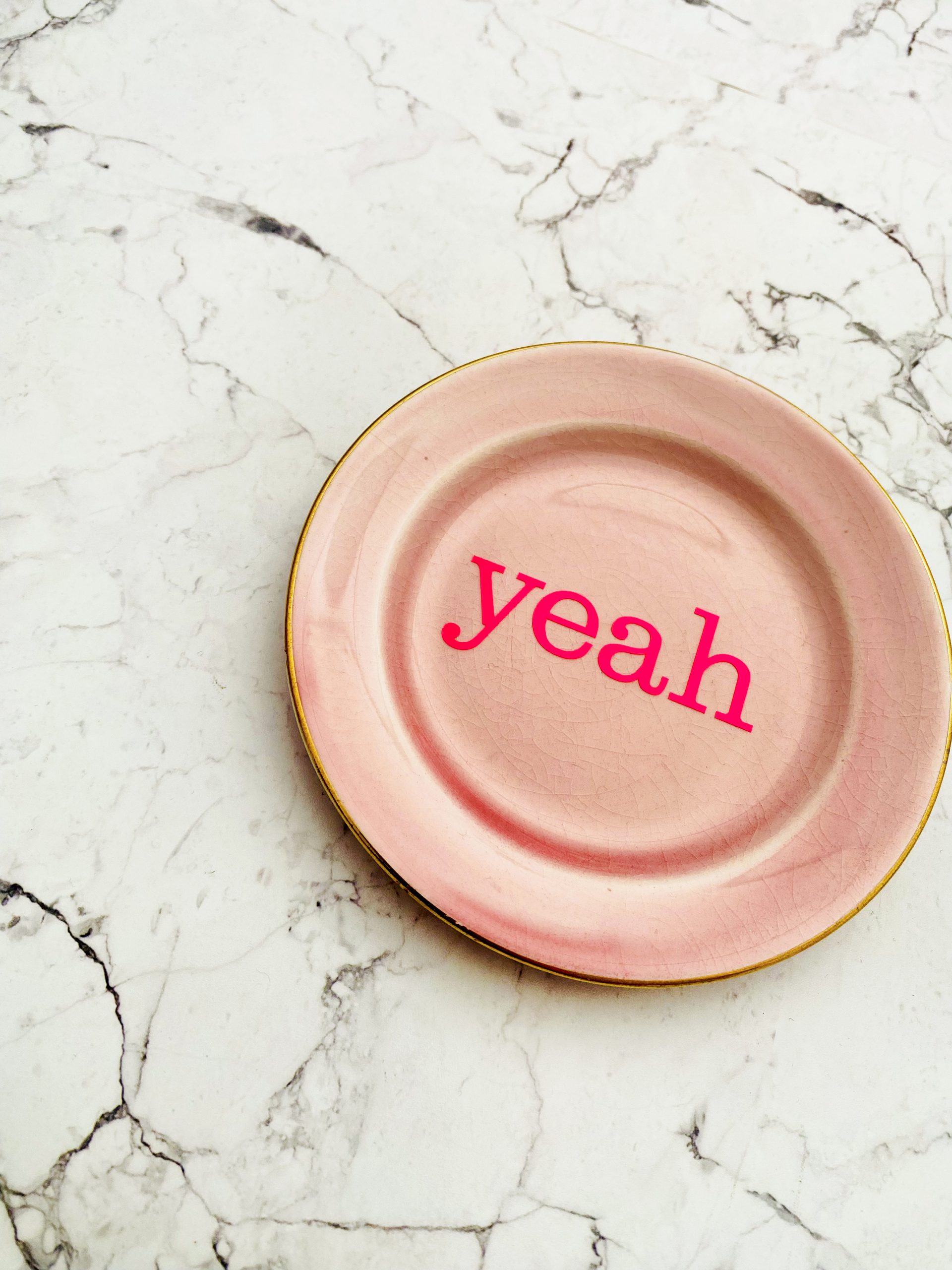 Wandteller Herr Fuchs Typo yeah gold rosa mini neonpink 10cm vintage #perfekt – Bild 2