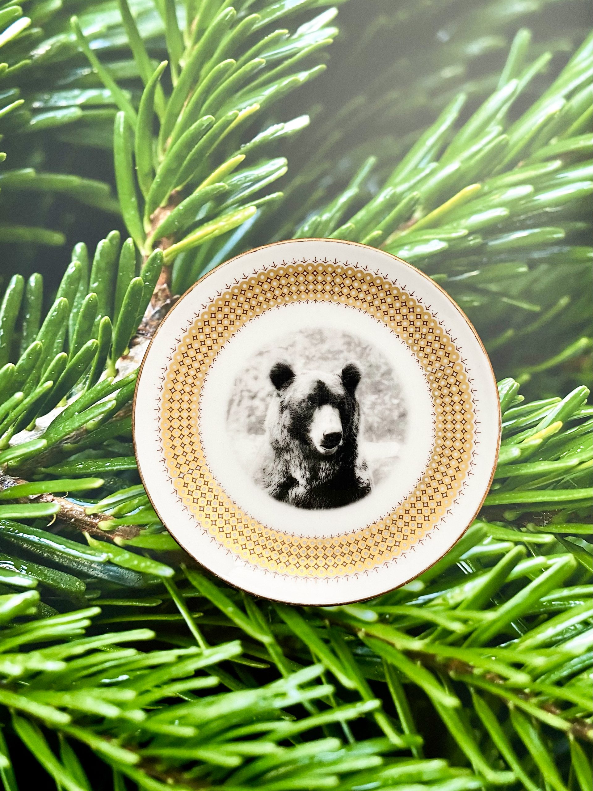 Wandteller Herr Fuchs Wohnen Bär mini gold 10cm Muster vintage