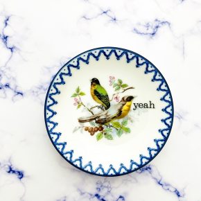 Wandteller Herr Fuchs yeah Typo Vogel mini 10cm Bunt vintage Wohnen blau