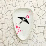 Wandteller Schwalbe Herr Fuchs mini 12cm neon Punkte Kleckse pink vintage oval