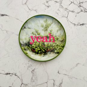 Wandteller Herr Fuchs Typo yeah grün Wald mini neonpink 10cm vintage Wohnen Beeren