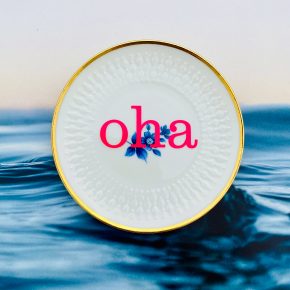 Wandteller Typo oha vintage Herr Fuchs mini 10cm Blau neonpink gold Blume