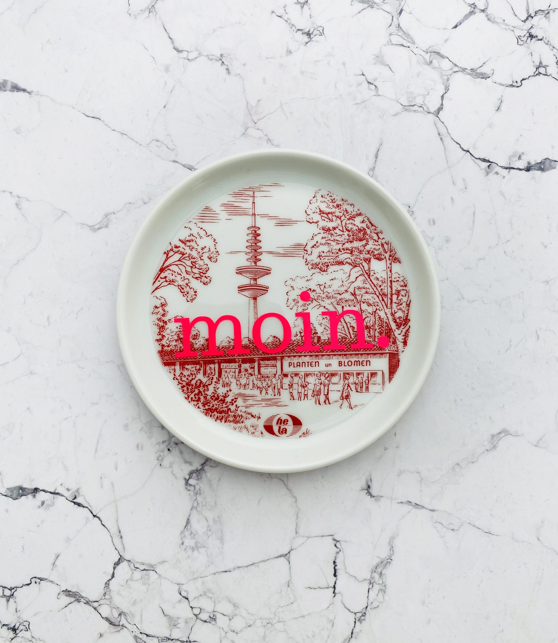 Wandteller Typo moin. vintage Herr Fuchs mini neonpink 10cm Planten Blomen Hamburg Fernsehturm rosa