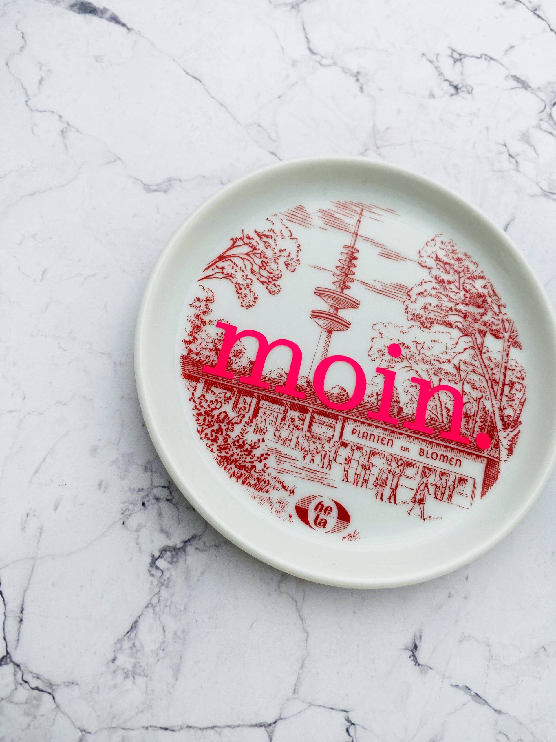 Wandteller Typo moin. vintage Herr Fuchs mini neonpink 10cm Planten Blomen Hamburg Fernsehturm rosa – Bild 3