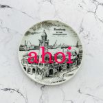 Wandteller Typo ahoi vintage Herr Fuchs mini neonpink 10cm Landungsbrücke Hamburg