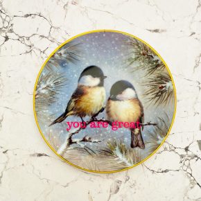 Wandteller you are great Herr Fuchs Vogel 19cm neonpink vintage wohnen Kohlmeise