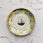 Wandteller Herr Fuchs Leuchtturm Gold Petrol Muster mini 12cm vintage