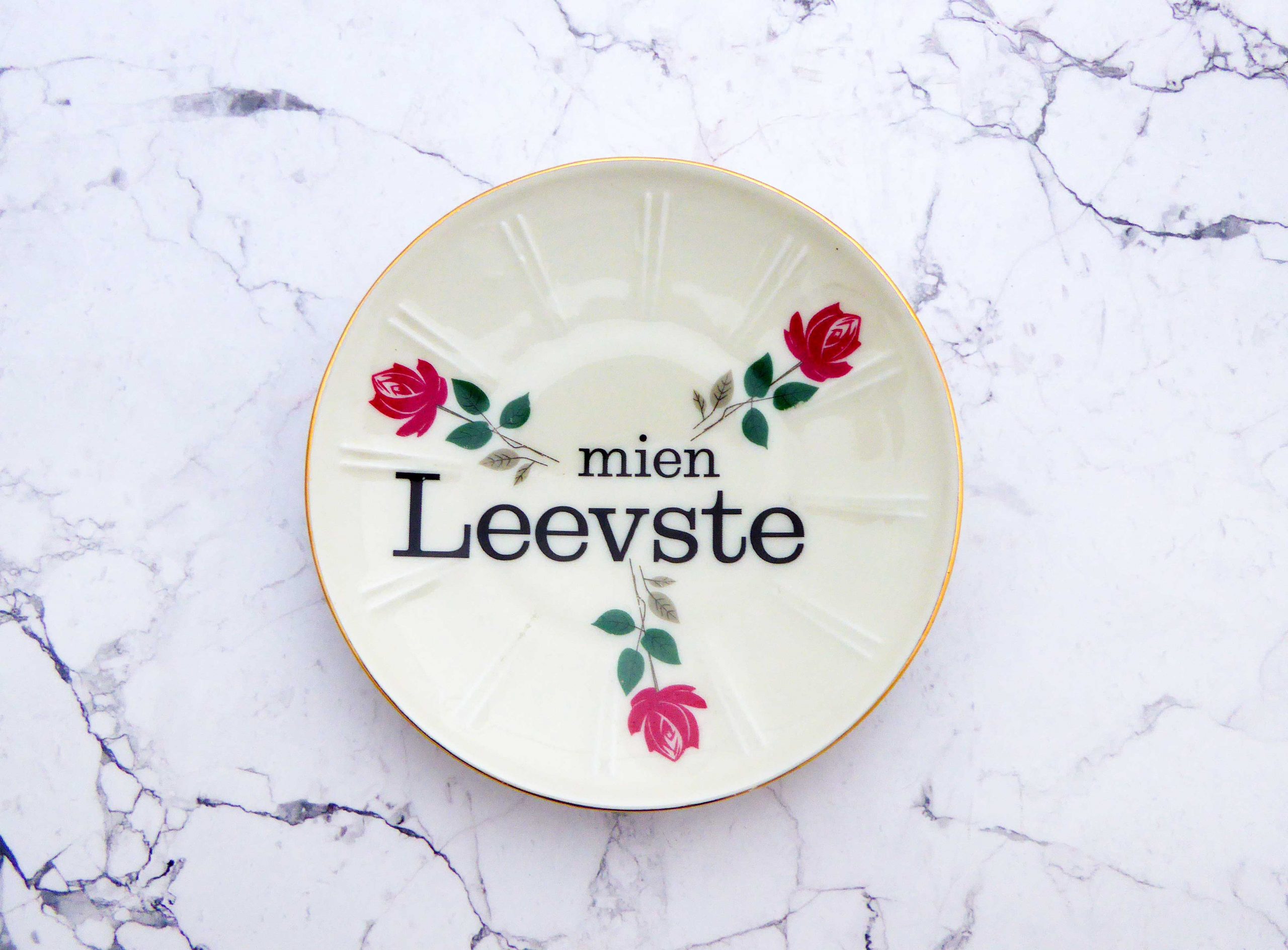 Wandteller Herr Fuchs mien Leevste Typo Blumen mini 10cm rot Gold vintage – Bild 3