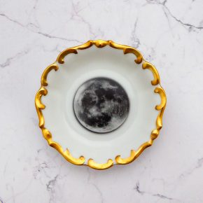 Wandteller Herr Fuchs Mond mini 8cm vintage Bögen Goldrand Wohnen Galaxie
