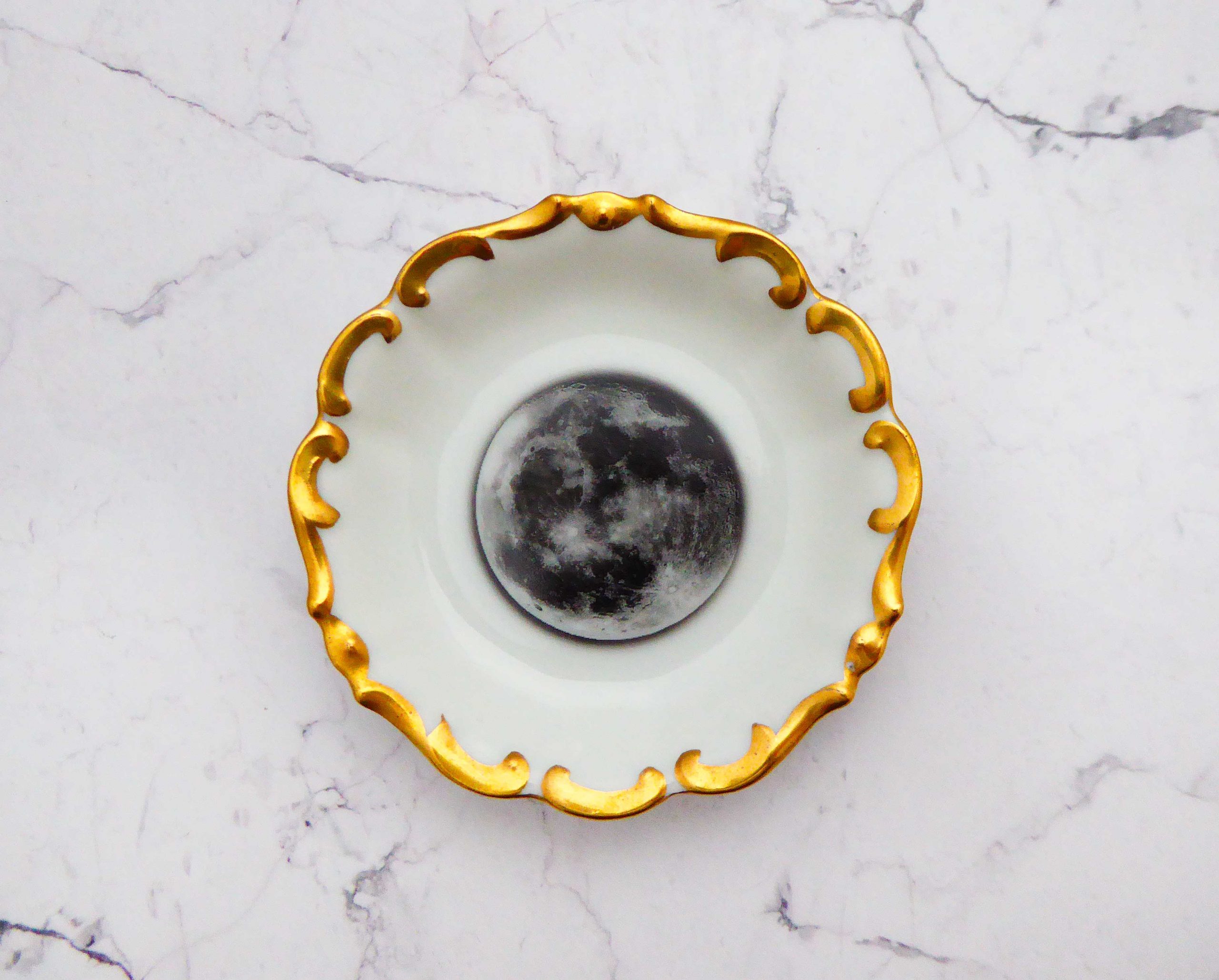 Wandteller Herr Fuchs Mond mini 8cm vintage Bögen Goldrand Wohnen Galaxie