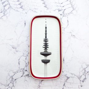 Wandteller Platte Herr Fuchs Hamburger Fernsehturm rot/burgund/gold Wohnen 29cm