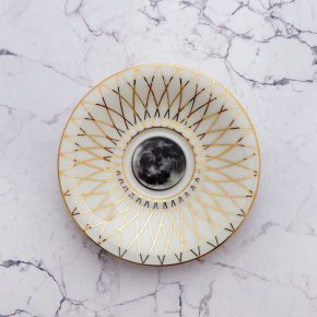 Wandteller Herr Fuchs Mond mini 11cm vintage Goldrand Wohnen Galaxie Muster