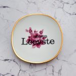 Wandteller Herr Fuchs Typo mien Leevste mini gold burgund Blumen 10cm vintage plattdeutsch