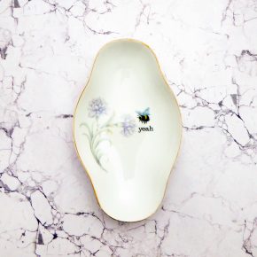 Wandteller Platte Herr Fuchs yeah Typo Wohnen Hummel 20cm vintage weiß Blume Gold