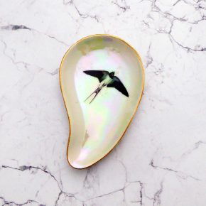 Wandteller Schwalbe Vogel Herr Fuchs mini 12cm gold irisierend oval vintage Regenbogen