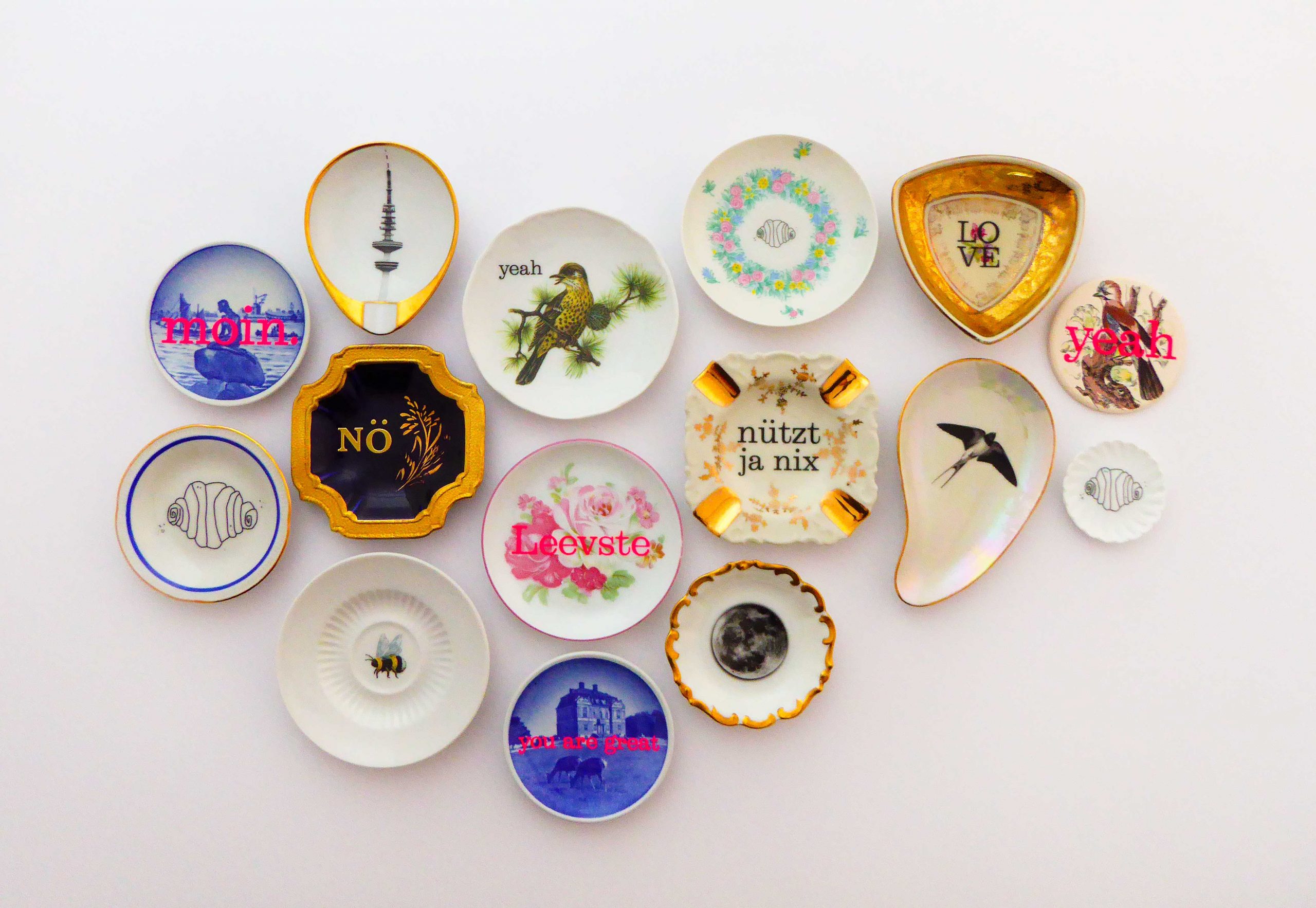 Wandteller Herr Fuchs Fernsehturm Hamburg Gold 10cm oval vintage – Bild 3