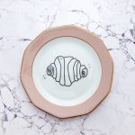 Wandteller Franzbrötchen vintage Herr Fuchs Teller Rosa / Gold 19cm Hamburg Wohnen eckig