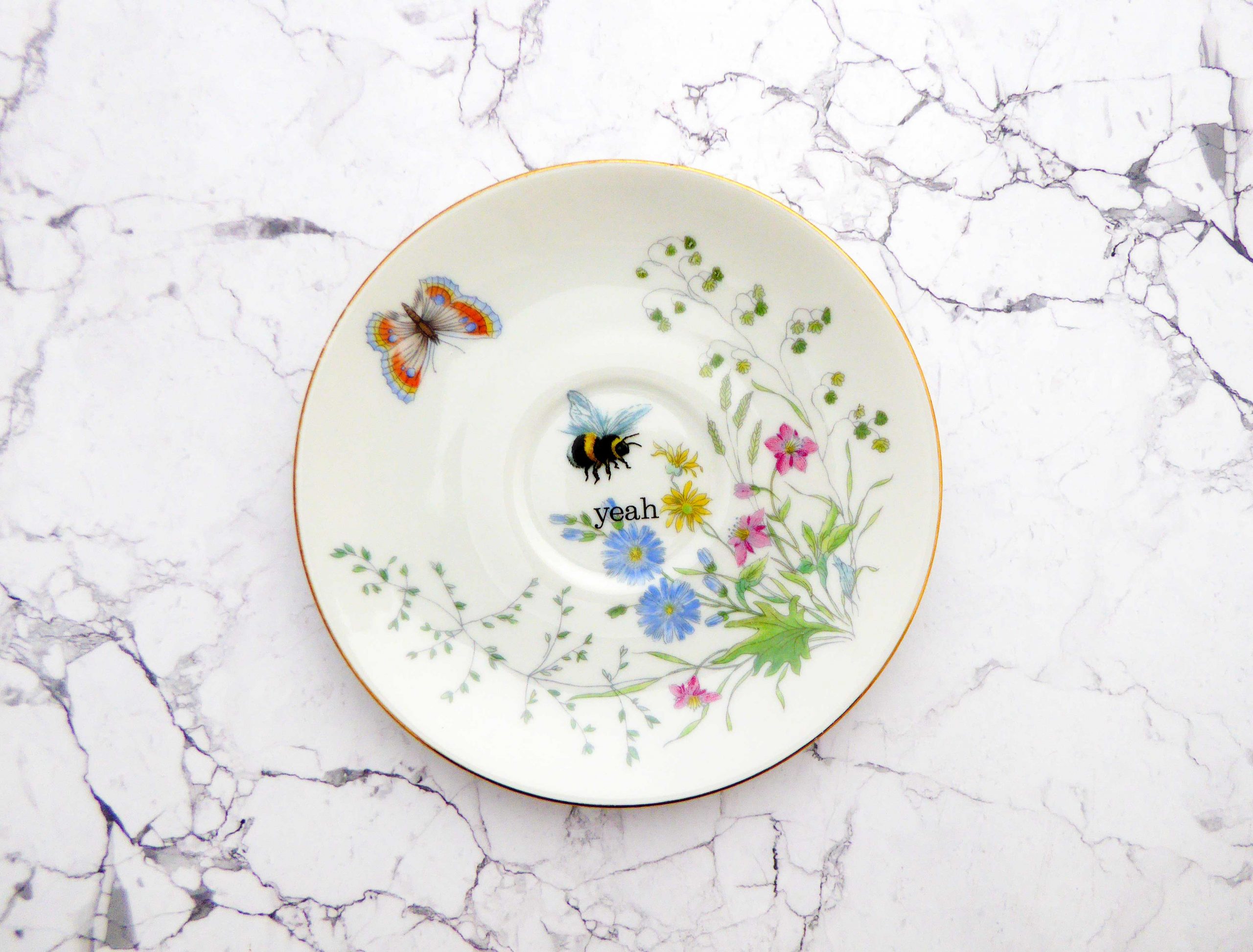 Wandteller Herr Fuchs yeah Typo Wohnen Hummel mini 14cm vintage gold Blume bunt