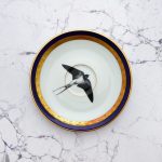 Wandteller Schwalbe Vogel Herr Fuchs mini 15cm blau/gold vintage