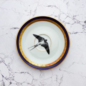 Wandteller Schwalbe Vogel Herr Fuchs mini 15cm blau/gold vintage