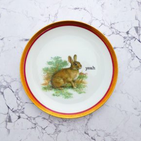 Wandteller Typo yeah Gold/ Rot Herr Fuchs  Hase 19cm vintage Tier Wohnen