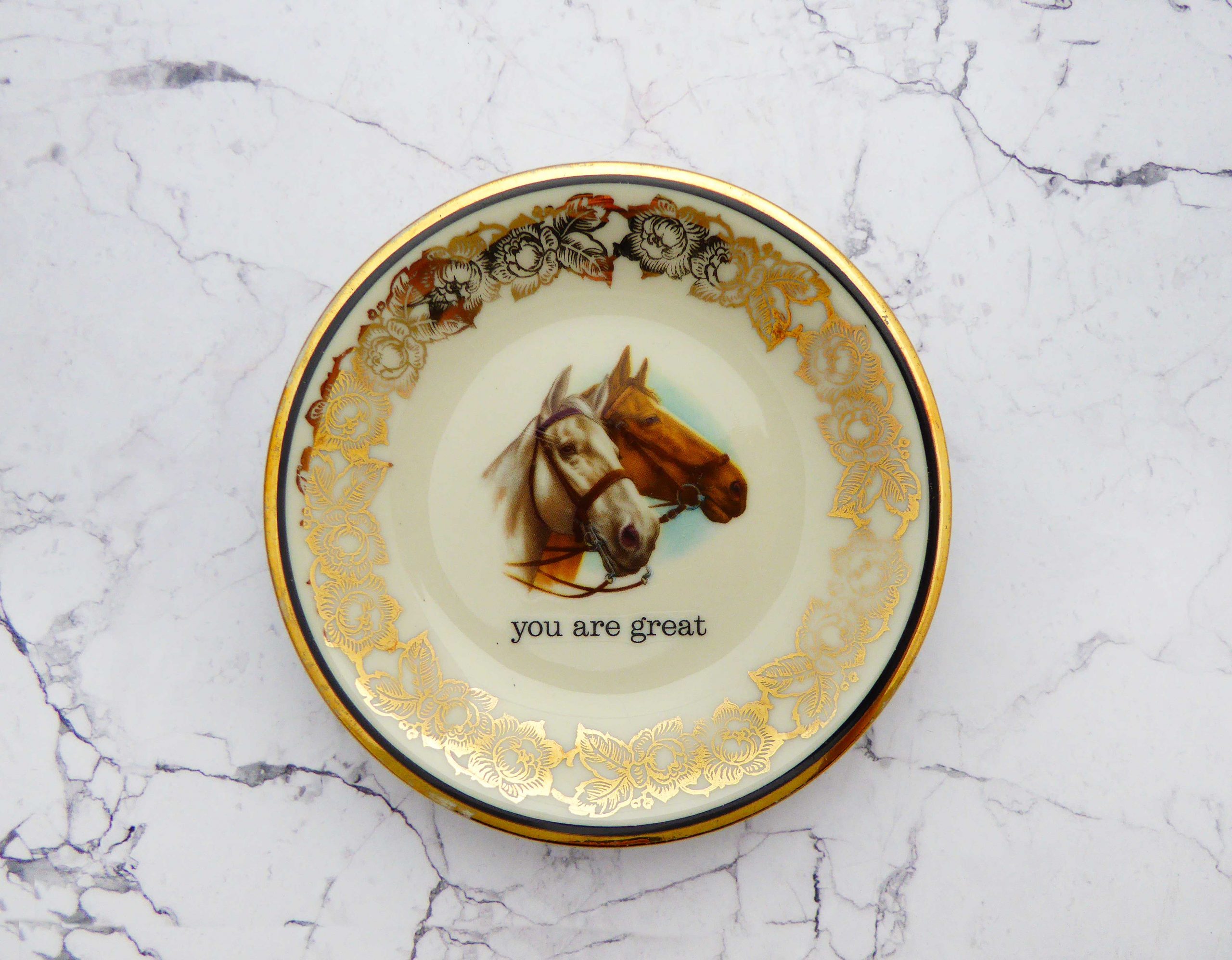 Wandteller Herr Fuchs you are great Typo Pferde mini 12cm Wohnen vintage gold Muster