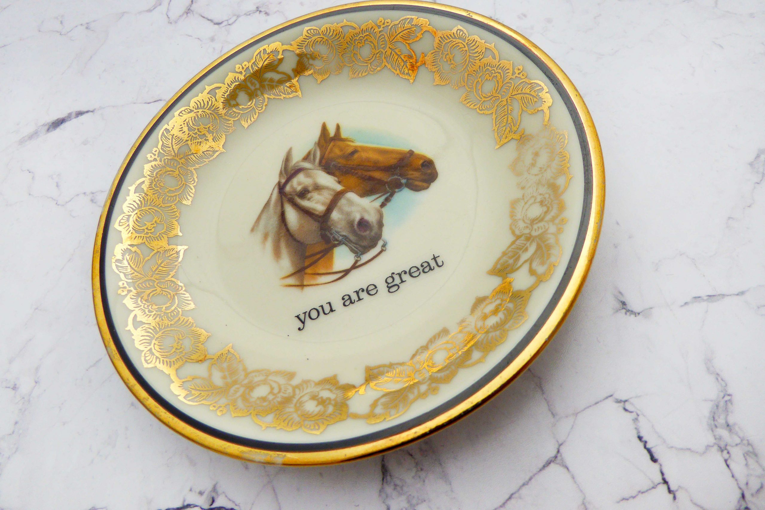 Wandteller Herr Fuchs you are great Typo Pferde mini 12cm Wohnen vintage gold Muster – Bild 2