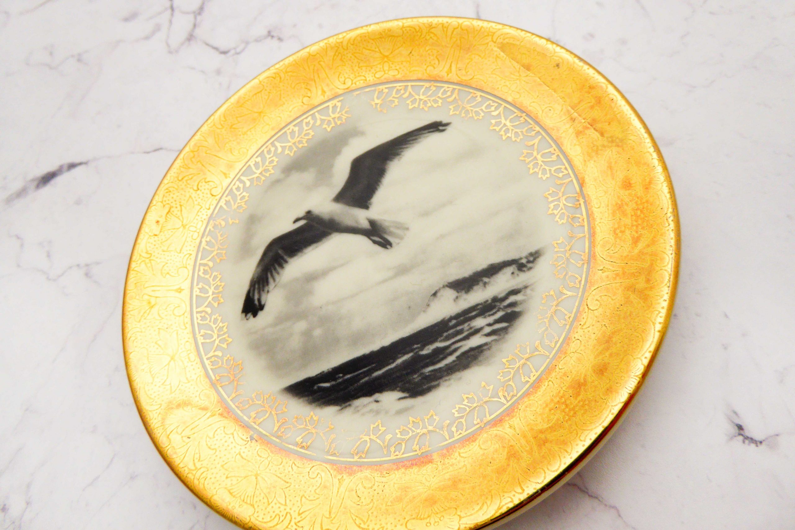 Wandteller Möwe Muster Goldrand vintage Herr Fuchs Teller 11cm Meer – Bild 2