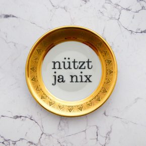 Wandteller Typo nützt ja nix Herr Fuchs mini 11cm Gold Muster vintage Wohnen