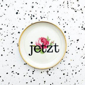 Wandteller Typo jetzt Herr Fuchs mini 10cm Gold Blume rosa vintage