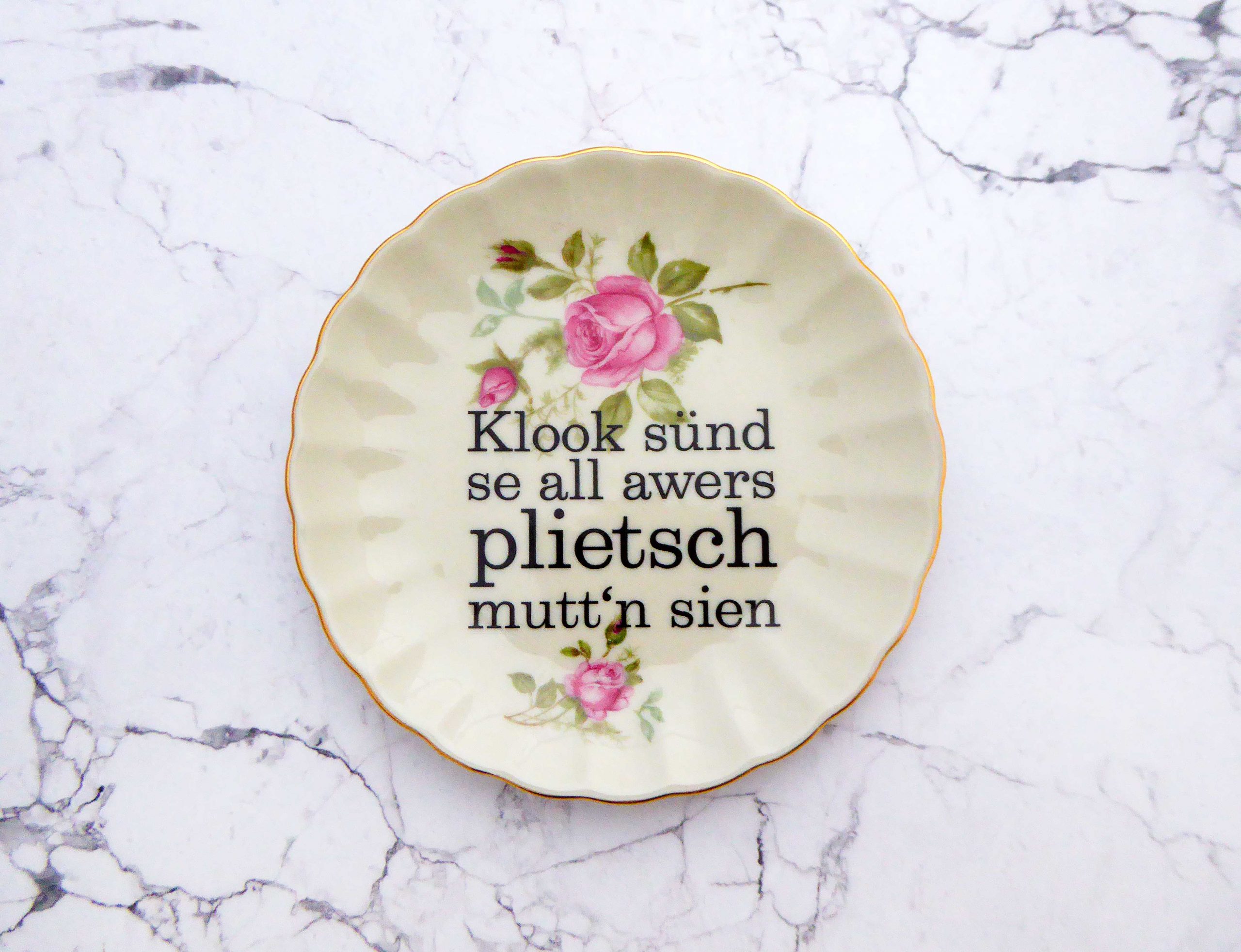 Wandteller plietsch Typo Herr Fuchs mini 12cm rosa gold Blume Wohnen plattdeutsch vintage