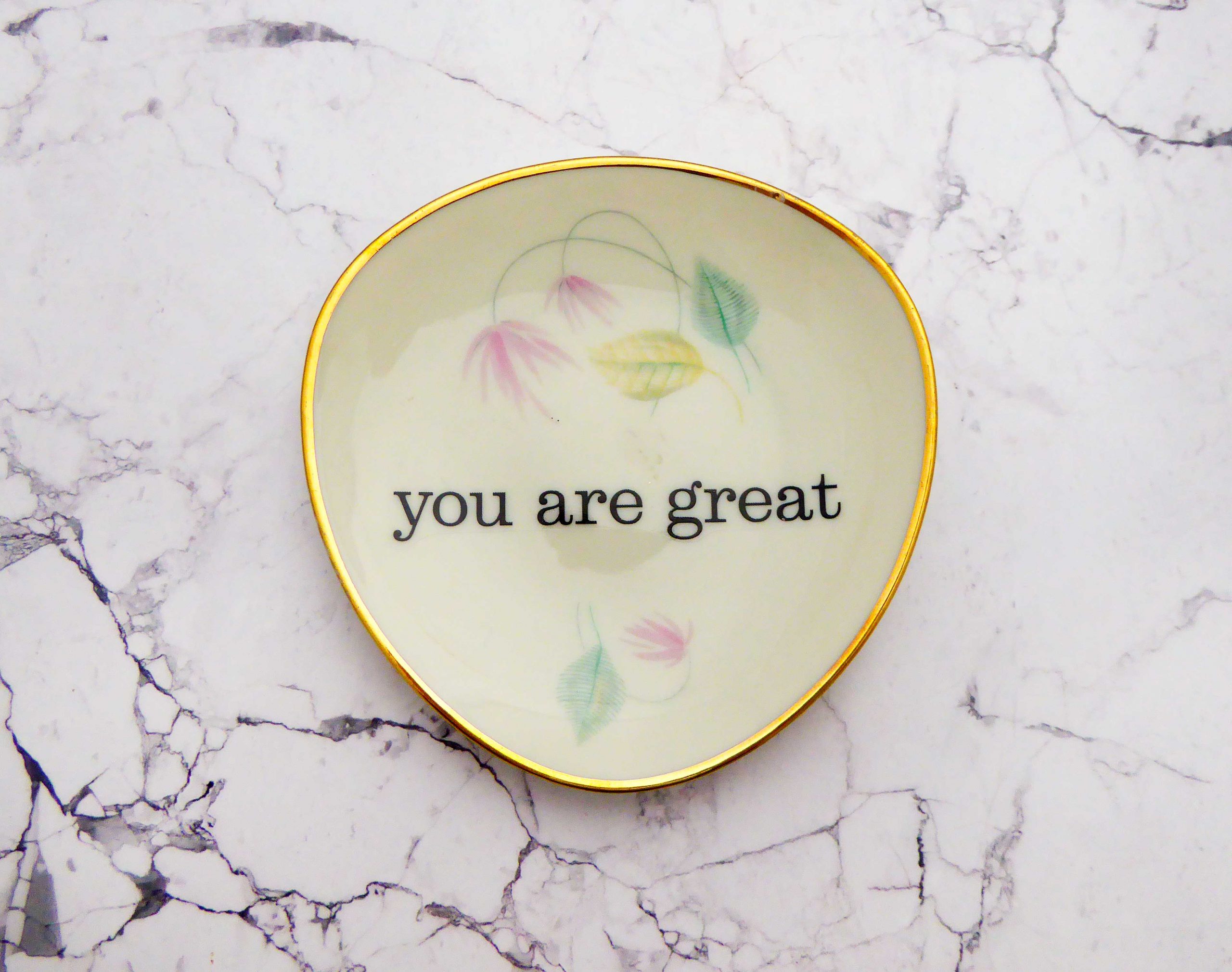 Wandteller you are great vintage Herr Fuchs Teller mini 11cm Blumen Gold/Bunt