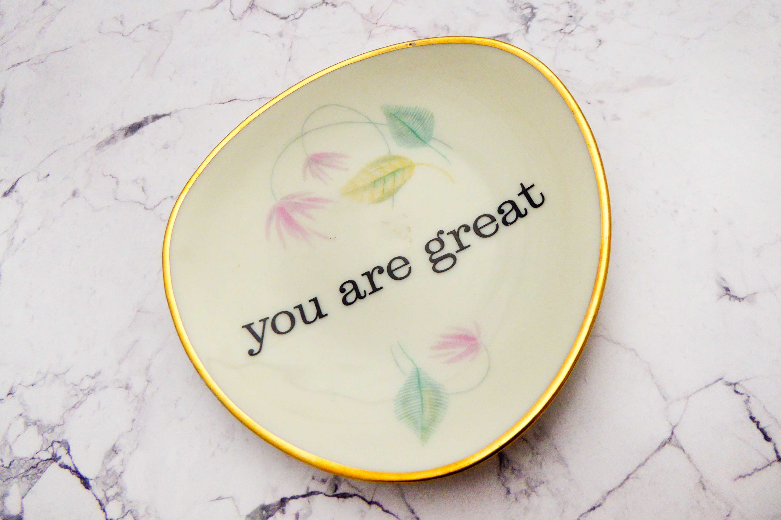 Wandteller you are great vintage Herr Fuchs Teller mini 11cm Blumen Gold/Bunt – Bild 2