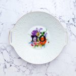 Wandteller Typo NÖ vintage Herr Fuchs Teller Blumen 21cm Bunt Gold Riffel