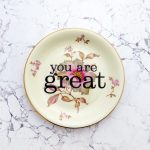 Wandteller you are great Typo Herr Fuchs Blumen 19cm vintage wohnen Rosa Gold