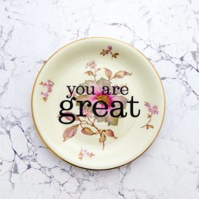 Wandteller you are great Typo Herr Fuchs Blumen 19cm vintage wohnen Rosa Gold