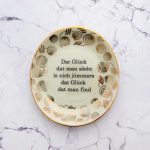 Wandteller Glück Typo Herr Fuchs mini 11cm gold plattdeutsch vintage Muster oval