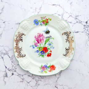 Wandteller Herr Fuchs yeah Typo Wohnen Hummel 19cm vintage gold Blume Grün Bunt