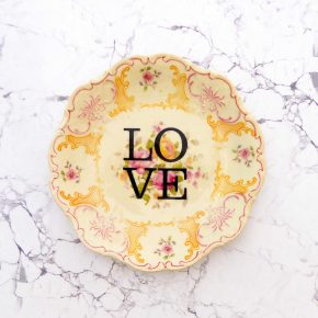 Wandteller Herr Fuchs Typo Love Rosa mini 19cm Muster wohnen vintage Blume