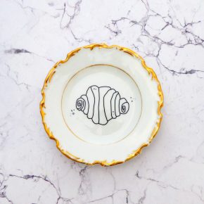 Wandteller Franzbrötchen vintage Herr Fuchs Teller Gold Hamburg Wohnen Bögen 12cm