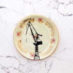 Wandteller Hamburger Hafen Kran Dock 17 Goldrand vintage Herr Fuchs mini 11cm Bunt