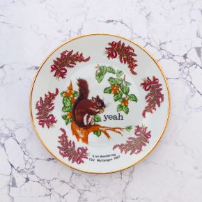 Wandteller yeah Herr Fuchs Eichhörnchen gold 19cm Typo Blumen vintage