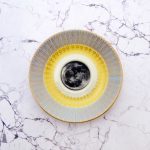 Wandteller Herr Fuchs Mond Gold mini 14cm vintage Wohnen Blau Punkte Muster