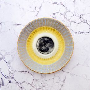 Wandteller Herr Fuchs Mond Gold mini 14cm vintage Wohnen Blau Punkte Muster