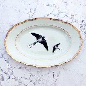 Wandteller Platte Herr Fuchs Schwalbe gold vintage 22cm Bögen wohnen