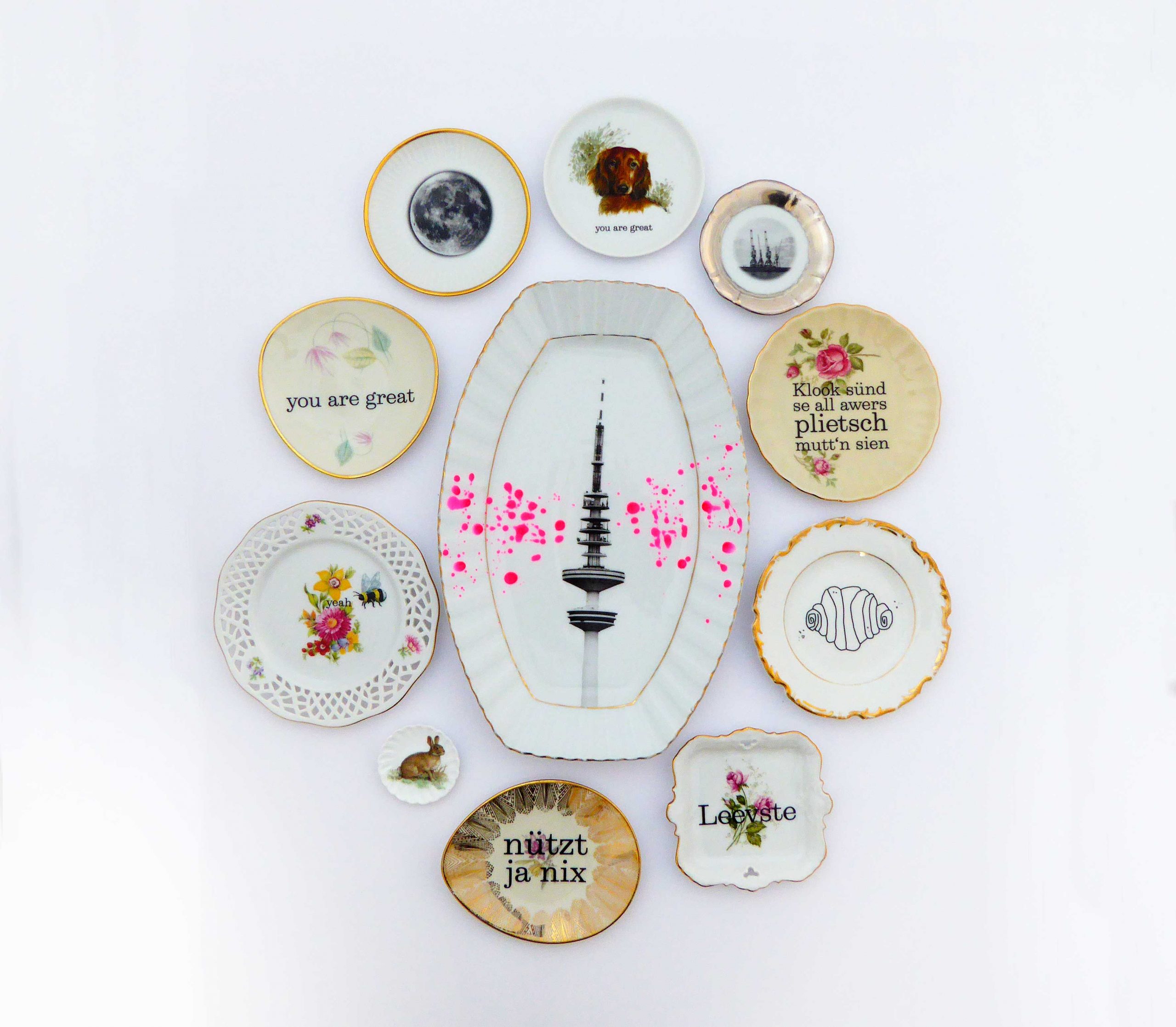 Wandteller you are great vintage Herr Fuchs Teller mini 11cm Blumen Gold/Bunt – Bild 3