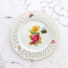 Wandteller Herr Fuchs yeah Typo Wohnen Hummel mini 13cm vintage gold Blume bunt