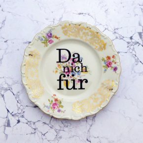 Wandteller Typo Da nich für vintage Herr Fuchs Teller Gold Bunt 19cm Blume schnack